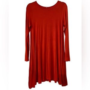 Zanana Outfitters Orange Long Sleeve Swing Dress w/ Pockets